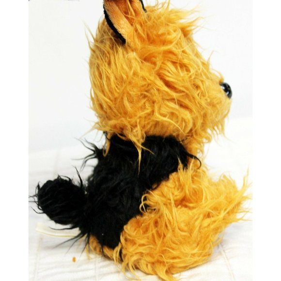 Dan Dee Small Yorkie Dog Brown Black Plush Stuffed Animal Sitting Pink Bow 8" - Picture 4 of 8